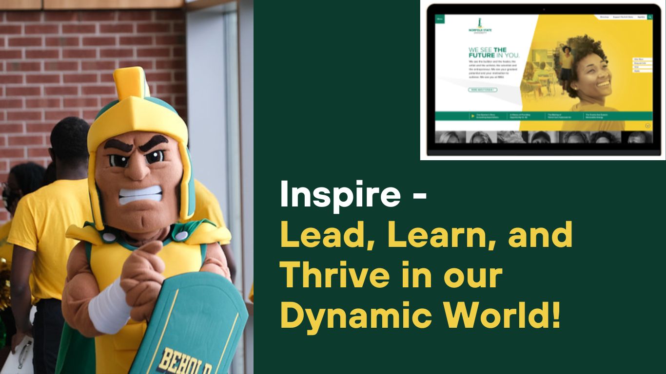 image of NSU mascott saying Inspire - Lead, Learn and Thrive in our Dynamic world