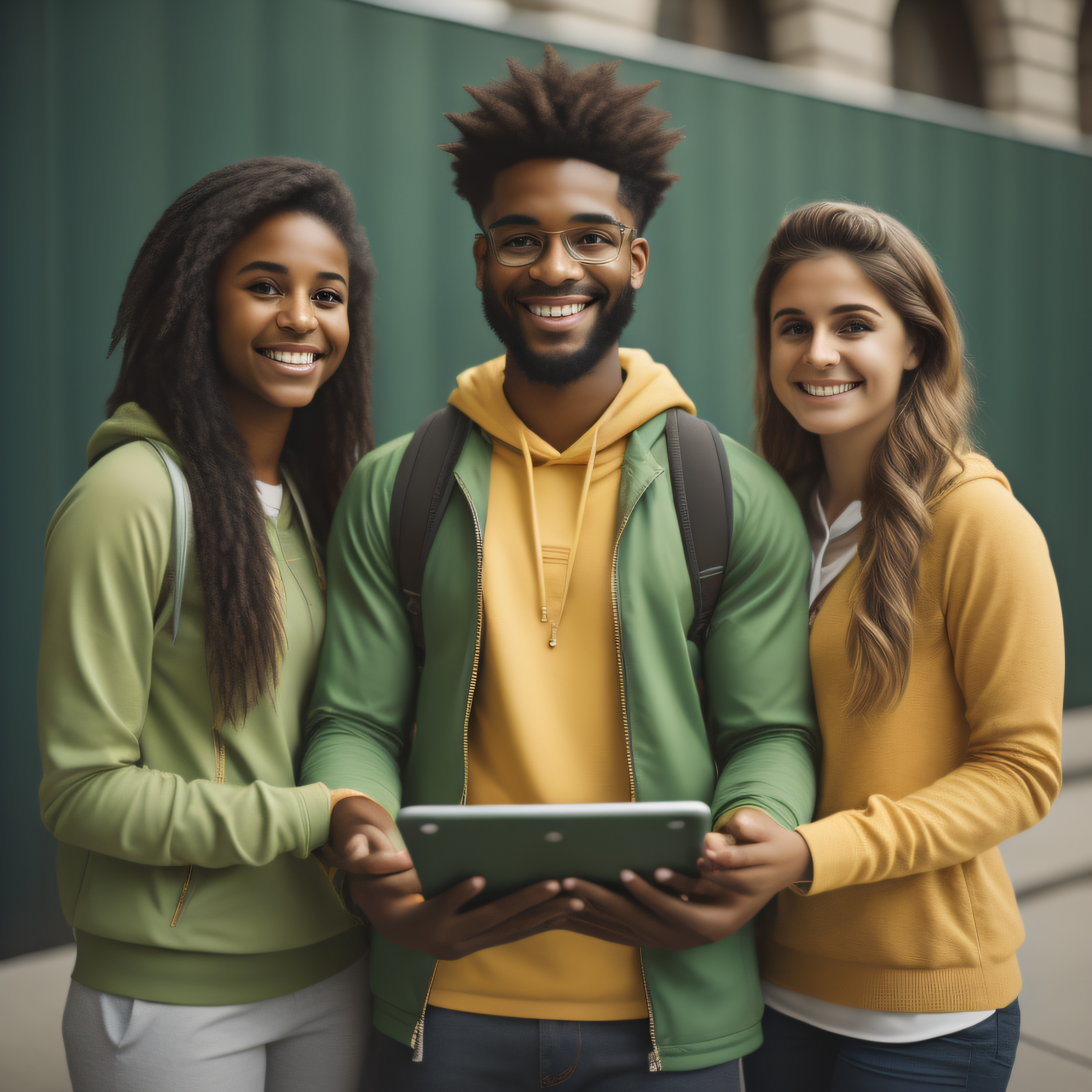 photo of three college students in green and gold attire